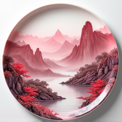 粉彩山水纹盘